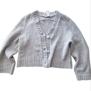 Abercrombie & Fitch Light Gray V-Neck Cardigan Sweater M Soft Chunky Cotton